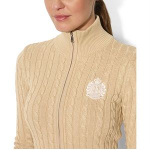 Ralph Lauren Cable Knit Zip Up Cardigan in Natural Cream (XS)